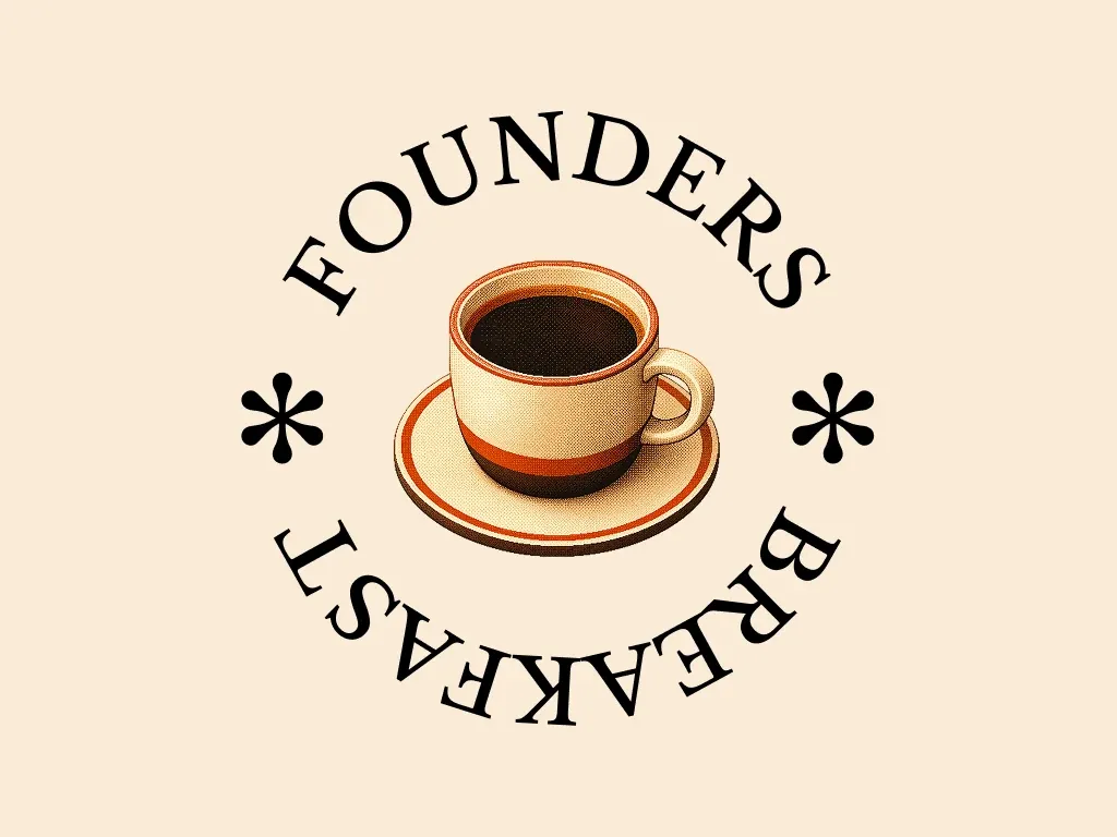 Founders' Breakfast event artwork with a coffee cup and saucer
